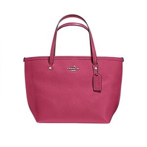 Coach Leather Crossgrain Mini Street Tote in Silver Sunset Red (Pink)